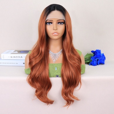 Siyah / Açık Bakır Ombreli Dalgalı Uzun Boy Tül Peruk