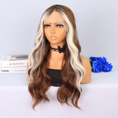 Açık Kahverengi / Platin Perçemli Su Dalgalı Tül Peruk