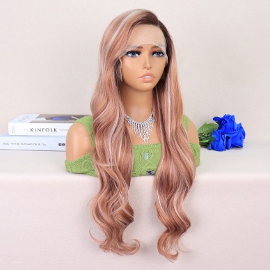 Kumral Beyaz Platin Röfleli Uzun Dalgalı Tül Peruk