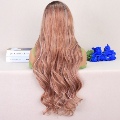 Kumral Beyaz Platin Röfleli Uzun Dalgalı Tül Peruk