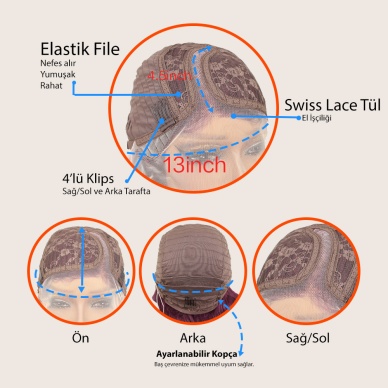 Kumral Beyaz Platin Röfleli Uzun Dalgalı Tül Peruk