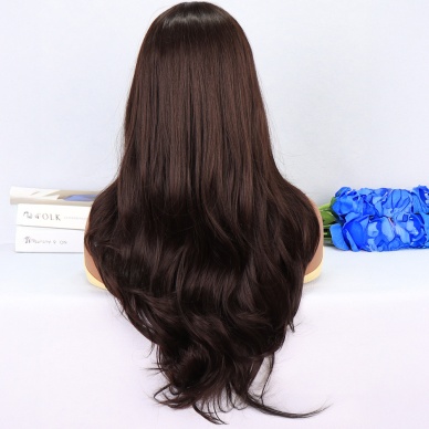 Koyu Kumral Hafif Dalgalı Tül Peruk