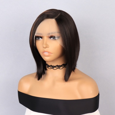 Kahverengi Kısa Balköpüğü Işıltılı Yan Tül Peruk