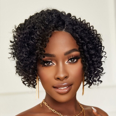 Siyah Kısa Afro Yan Tül Peruk