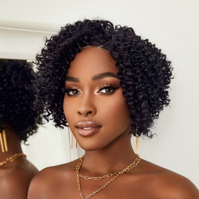 Siyah Kısa Afro Yan Tül Peruk