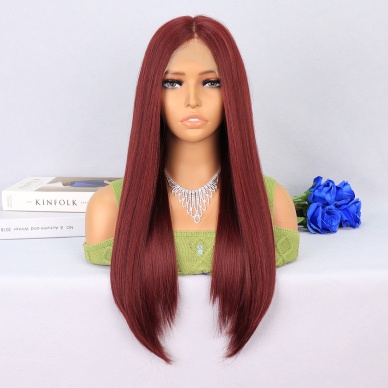 Koyu Kızıl Orta Boy Düz Tül Peruk