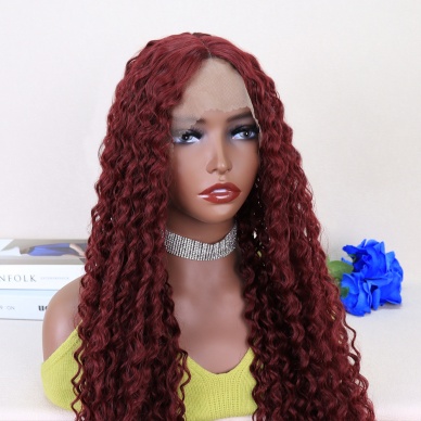 Kızıl Kahve Uzun Kıvırcık Dalgalı Fiber Sentetik Tül Peruk