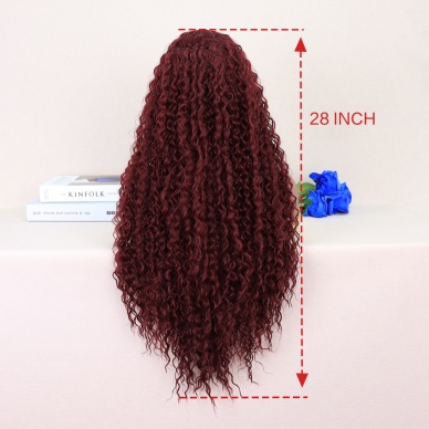 Kızıl Kahve Uzun Kıvırcık Dalgalı Fiber Sentetik Tül Peruk