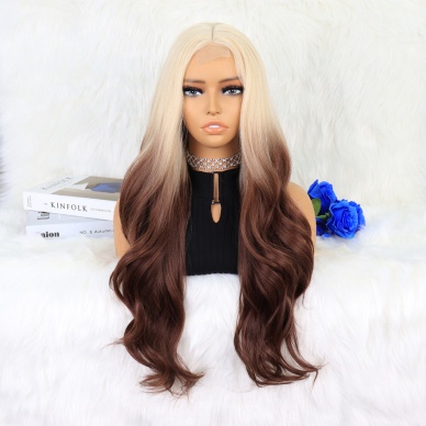 Platin Çikolata Kahve Ombreli Uzun Dalgalı Tül Peruk