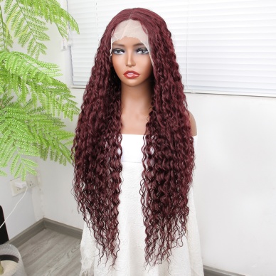 Afro Dalga Kızıl Kahve Fiber Sentetik Tül Peruk