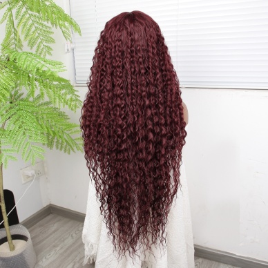 Afro Dalga Kızıl Kahve Fiber Sentetik Tül Peruk