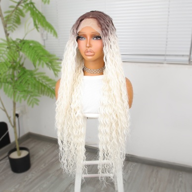 Afro Dalga Kumral Beyaz Platin Ombre Fiber Sentetik Tül Peruk