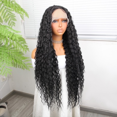 Afro Dalga Siyah Fiber Sentetik Tül Peruk