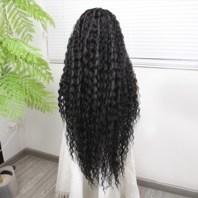 Afro Dalga Siyah Fiber Sentetik Tül Peruk