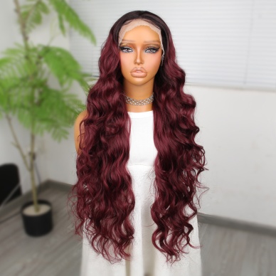 Kızıl Kahve Ekstra Uzun Fiber Sentetik Dalgalı Tül Peruk