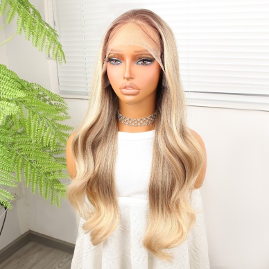 Kumral Platin Ombreli Fiber Sentetik Hafif Dalgalı Tül Peruk