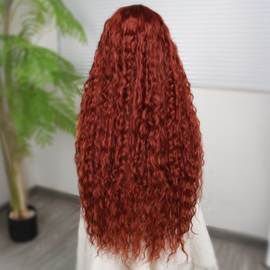 Afro Dalga Koyu Bakır Fiber Sentetik T Tül Peruk