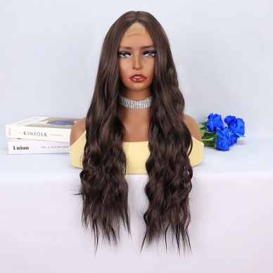 Koyu Kumral Dalgalı Uzun Tül Peruk