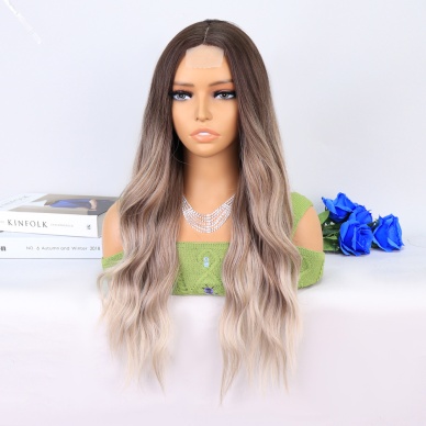 Rus Kumralı Beyaz Platin Ombre ve Röfleli Tül Peruk