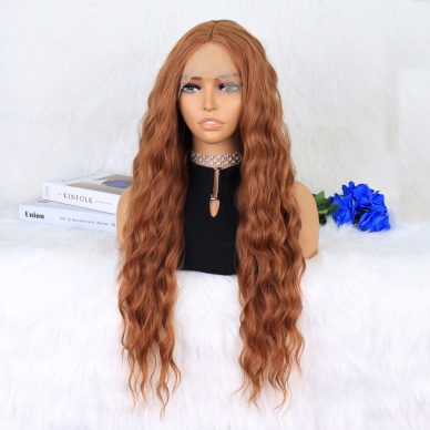 Koyu Bakır Su Dalgalı Fiber Sentetik Tül Peruk