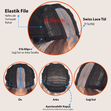 Koyu Bakır Su Dalgalı Fiber Sentetik Tül Peruk