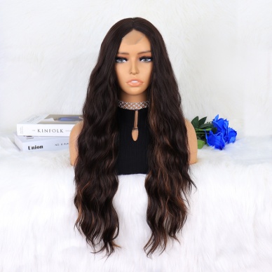 Kahverengi Karamel Işıltılı Su Dalgalı Fiber Sentetik Tül Peruk