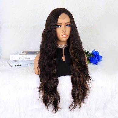 Kahverengi Karamel Işıltılı Su Dalgalı Fiber Sentetik Tül Peruk