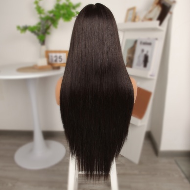Koyu Kestane Ekstra Uzun Fiber Sentetik Düz Tül Peruk