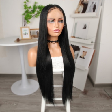 Siyah Ekstra Uzun Fiber Sentetik Düz Tül Peruk