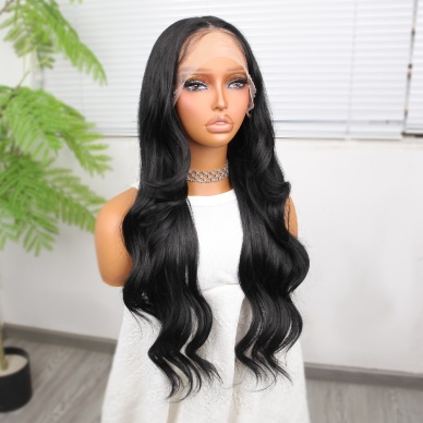 Siyah Fiber Sentetik Dalgalı Tül Peruk