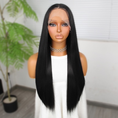 Siyah Fiber Sentetik Düz Tül Peruk