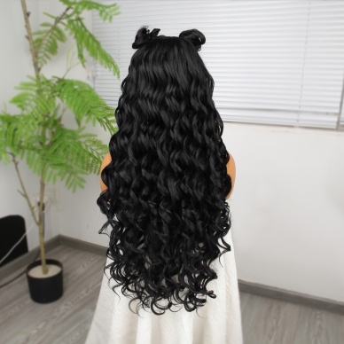 Siyah Fiber Sentetik Yoğun Dalgalı Tül Peruk