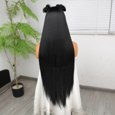 Ekstra Uzun Siyah Fiber Sentetik Düz Tül Peruk