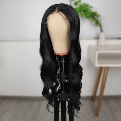 Siyah Dalgalı Fiber Sentetik Tül Peruk