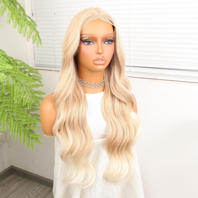 Açık Rus Kumralı Beyaz Platin Ombre Fiber Sentetik Tül Peruk