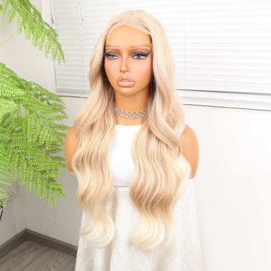 Açık Rus Kumralı Beyaz Platin Ombre Fiber Sentetik Tül Peruk