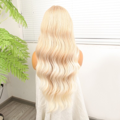 Açık Rus Kumralı Beyaz Platin Ombre Fiber Sentetik Tül Peruk