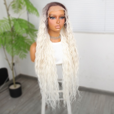 Rus Kumralı Beyaz Platin Ombreli Fiber Sentetik Tül Peruk