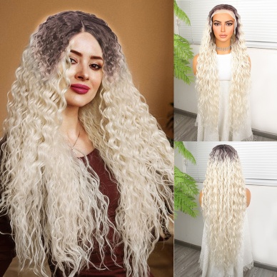 Açık Kumral Platin Ombreli Fiber Sentetik Tül Peruk