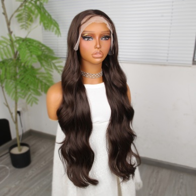 Koyu Kumral Fiber Sentetik Tül Peruk