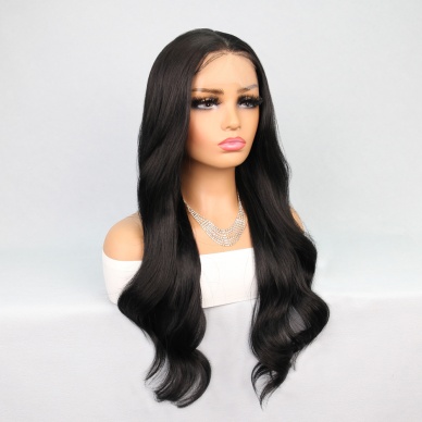 Siyah Uzun Hafif Dalgalı Fiber Sentetik Tül Peruk
