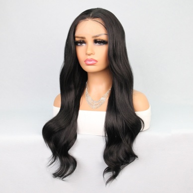 Siyah Uzun Hafif Dalgalı Fiber Sentetik Tül Peruk