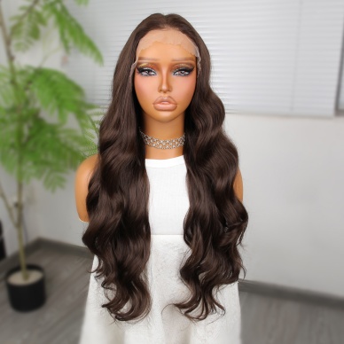 Koyu Kumral Dalgalı Fiber Sentetik Tül Peruk