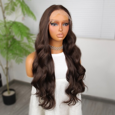 Koyu Kumral Dalgalı Fiber Sentetik Tül Peruk