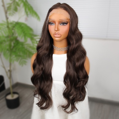 Koyu Kumral Dalgalı Fiber Sentetik Tül Peruk