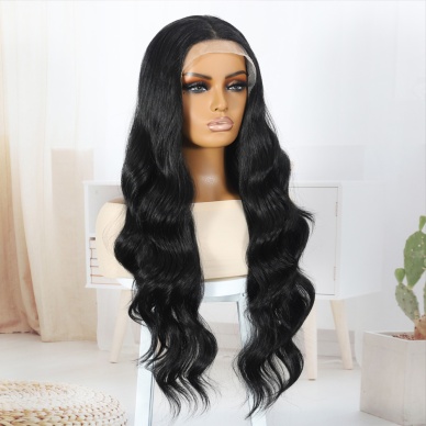 Siyah Fiber Sentetik Su Dalgalı Tül Peruk