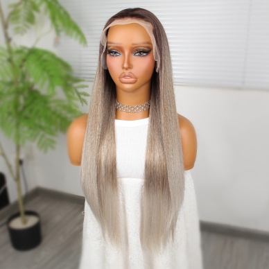 Rus Kumralı Beyaz Platin Ombreli ve Işıltılı Fiber Sentetik Tül Peruk