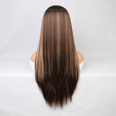Kahverengi Balköpüğü Işıltılı Fiber Sentetik Düz Tül Peruk