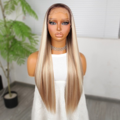 Kumral Beyaz Platin Ombreli ve Röfleli Fiber Sentetik Tül Peruk