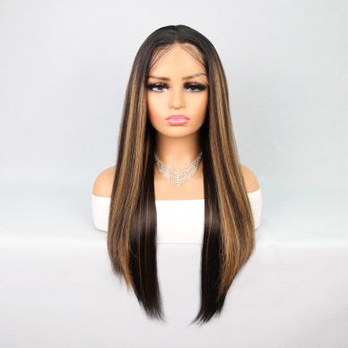 Kahverengi Karamel Işıltılı Fiber Sentetik Düz Tül Peruk